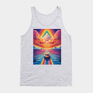 Tug Boat on Ocean under the Rainbow Sky Tank Top